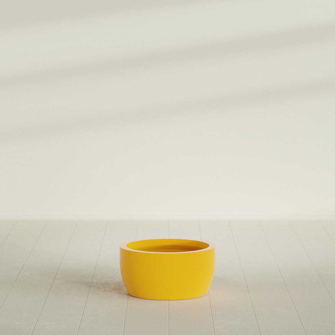 Casablanca Bowl Planter in Gloss Saffron, 24"D × 12"H, shown empty
