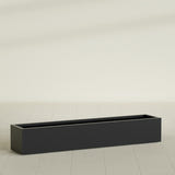 Cuba Low Rectangular Planter in Matte Black, 72"L × 14"D × 12"H, shown empty