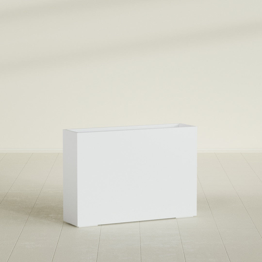 Perth Rectangular Planter in Gloss Bright White, 60"L × 16"D × 42"H, shown empty