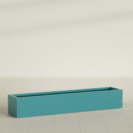 Cuba Low Rectangular Planter in Satin Seafoam Green, 72"L × 14"D × 12"H, shown empty