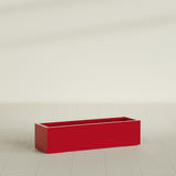 Cuba Low Rectangular Planter in Gloss Red, 48"L × 14"D × 12"H, shown empty