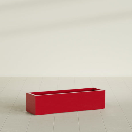 Cuba Low Rectangular Planter in Gloss Red, 48"L × 14"D × 12"H, shown empty