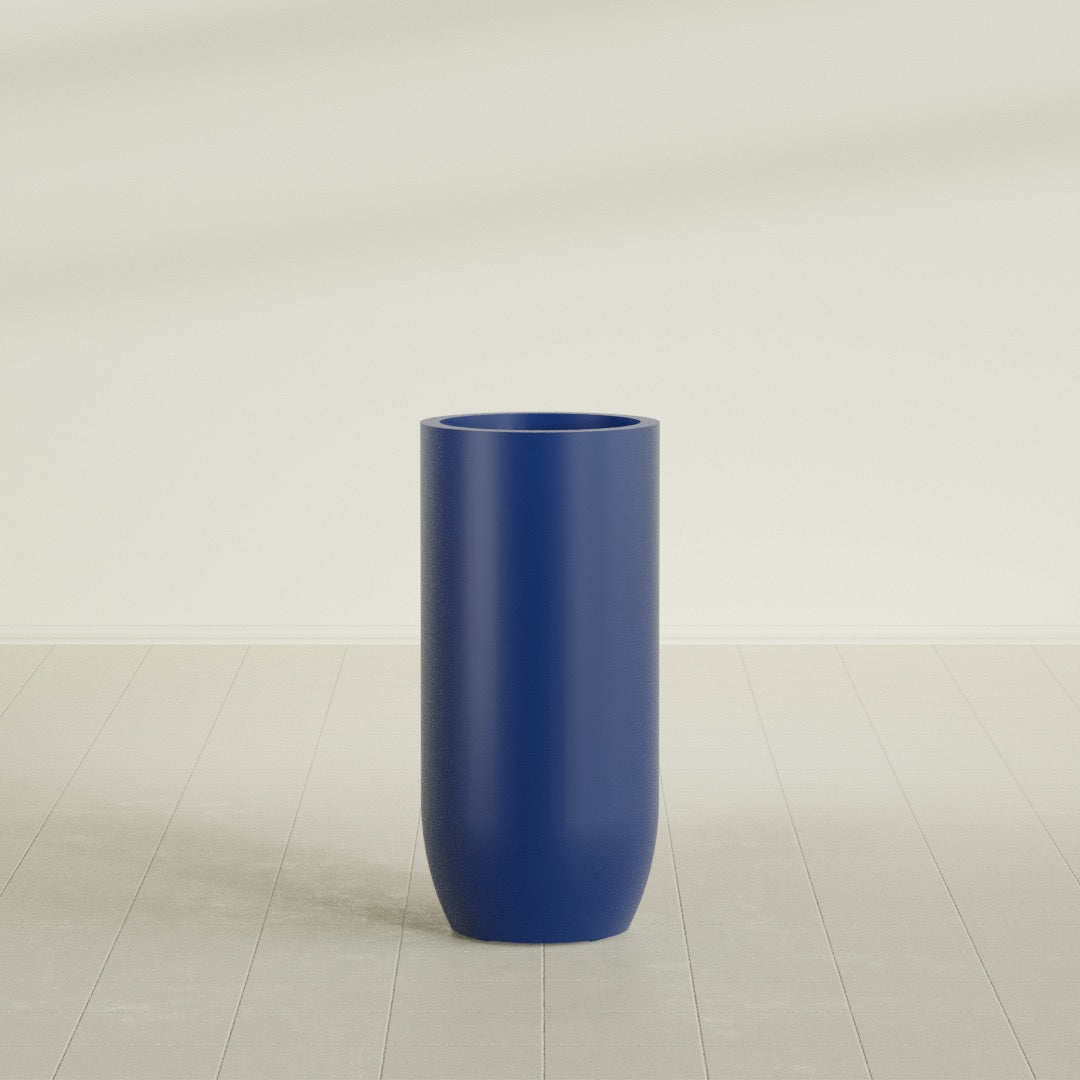 Saint Tropez Bullet Round Planter in Matte Cobalt Blue, 20"D × 43"H, shown empty