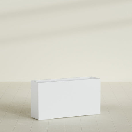 Potsdam Rectangular Planter in Gloss Bright White, 60"L × 16"D × 32"H, shown empty