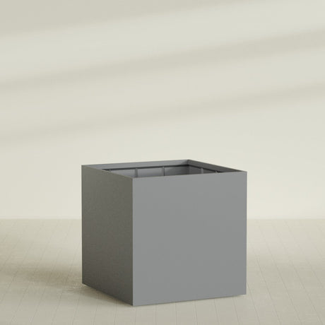 Montroy Cube Planter in Matte Gunmetal, 60", shown empty