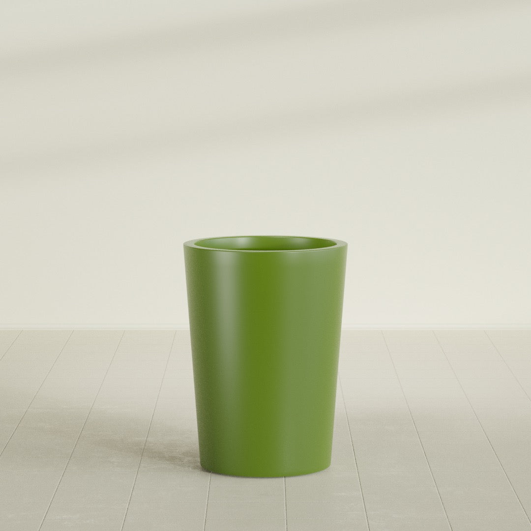 Tegel Round Tapered Planter in Satin Green, 22"D × 30"H, shown empty