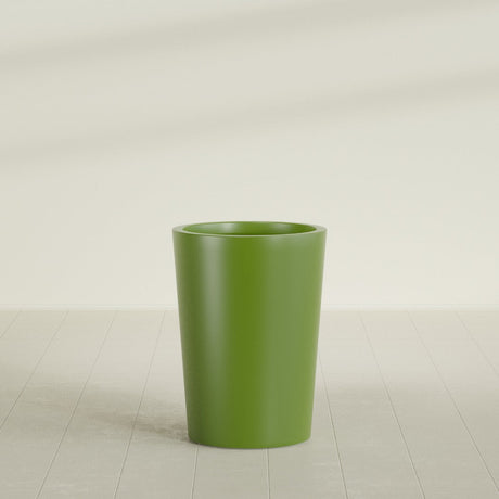Tegel Round Tapered Planter in Satin Green, 22"D × 30"H, shown empty