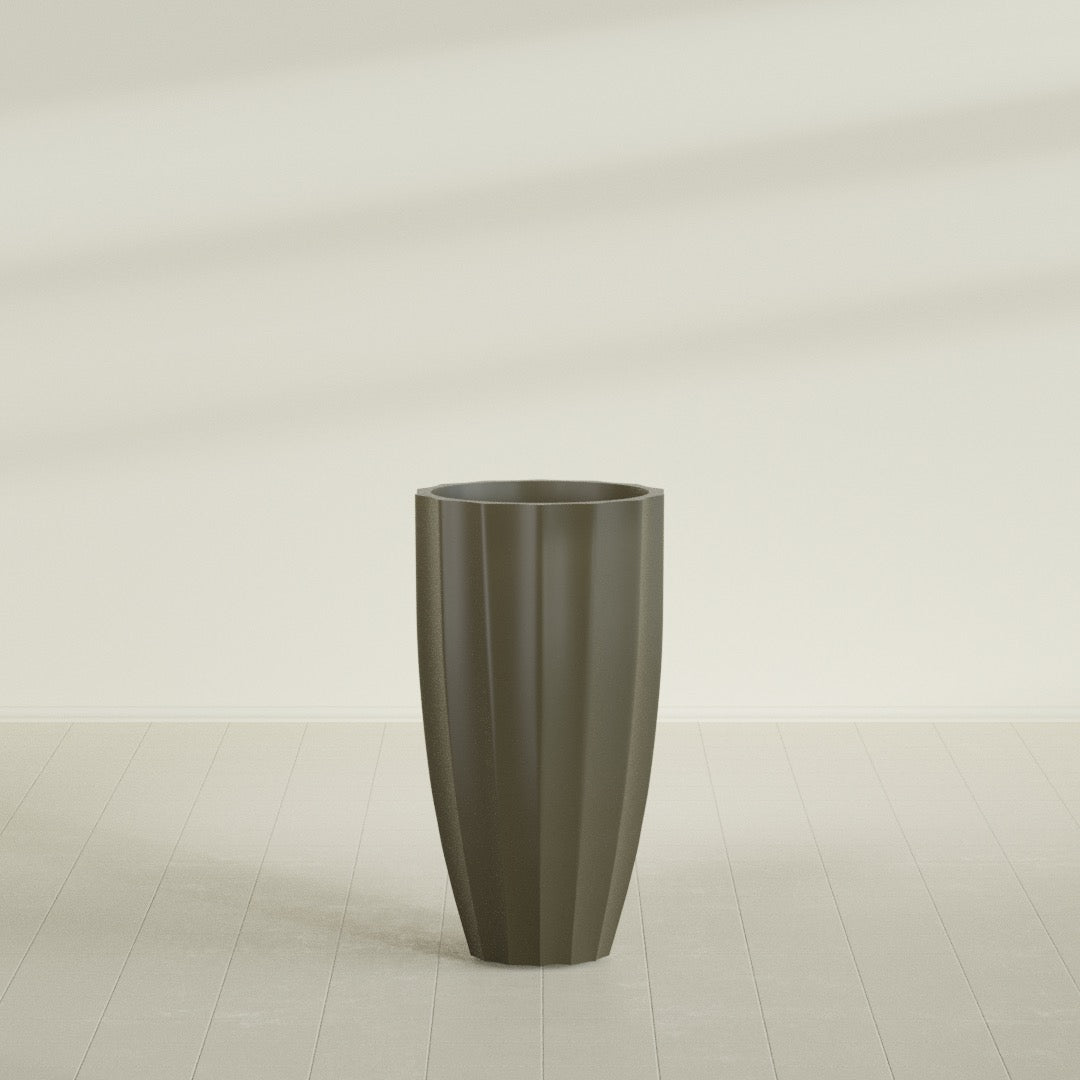 San Jose Tall Fluted Planter in Matte Bronze, 22"D × 40"H, shown empty