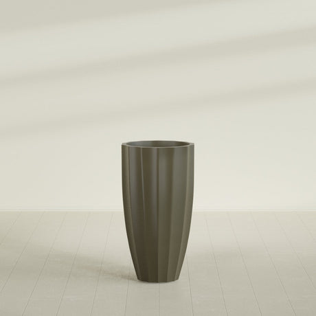 San Jose Tall Fluted Planter in Matte Bronze, 22"D × 40"H, shown empty