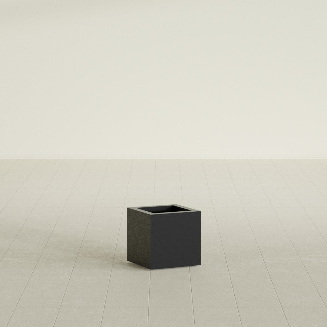 Montroy Cube Planter in Matte Black, 12", shown empty
