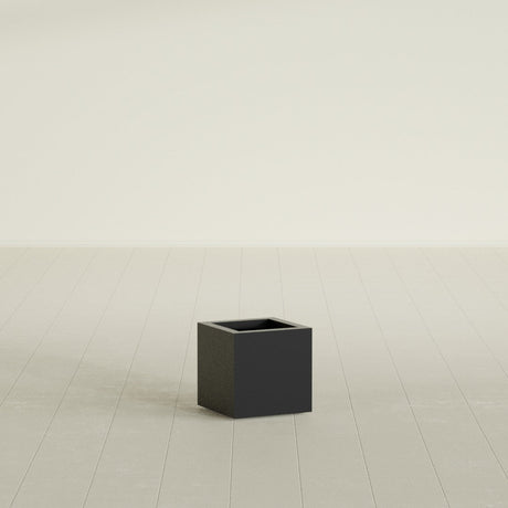 Montroy Cube Planter in Matte Black, 12", shown empty