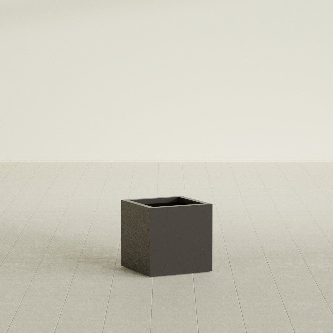 Montroy Cube Planter in Matte Dark Brown, 16", shown empty