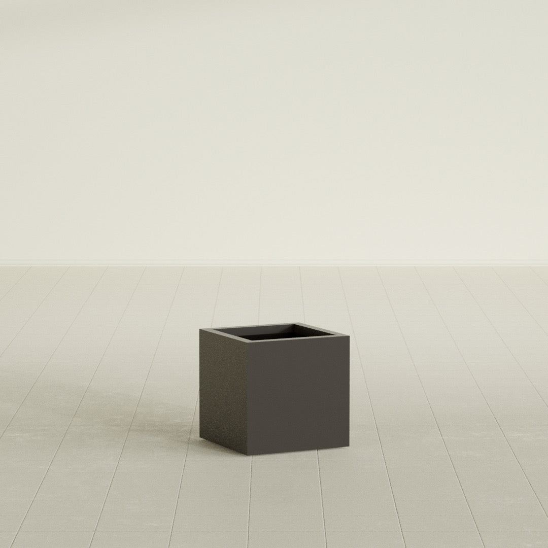 Montroy Cube Planter in Matte Dark Brown, 16", shown empty