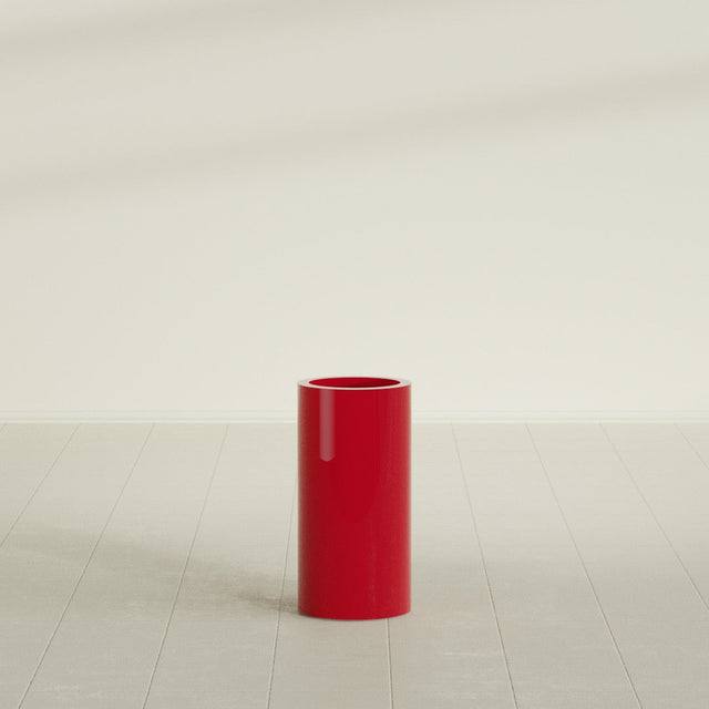 Corry Cylinder Planter in Gloss Red, 10"D × 20"H, shown empty