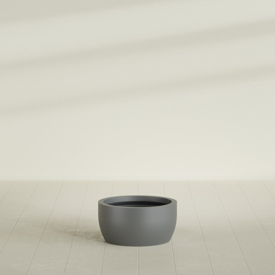 Casablanca Bowl Planter in Matte Gunmetal, 24"D × 12"H, shown empty
