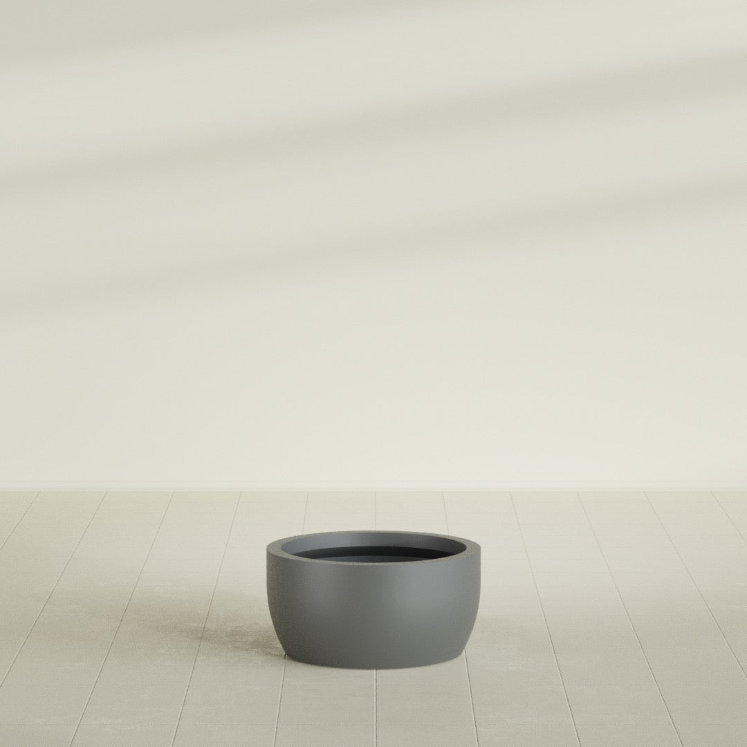 Casablanca Bowl Planter in Matte Gunmetal, 24"D × 12"H, shown empty