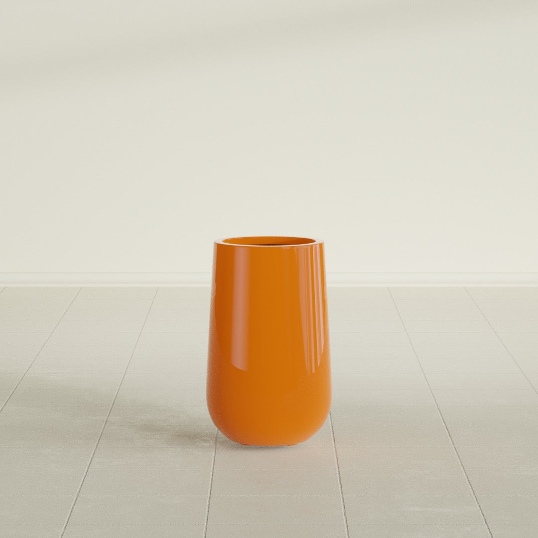 Hayden Urn Planter in Gloss Tangerine, 18"Diam × 29"H, shown empty