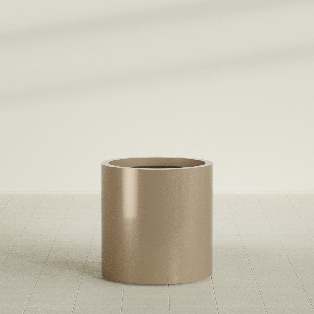 Rio Grande Cylinder Planter in Gloss Metallic Gold, 22"D × 22"H, shown empty