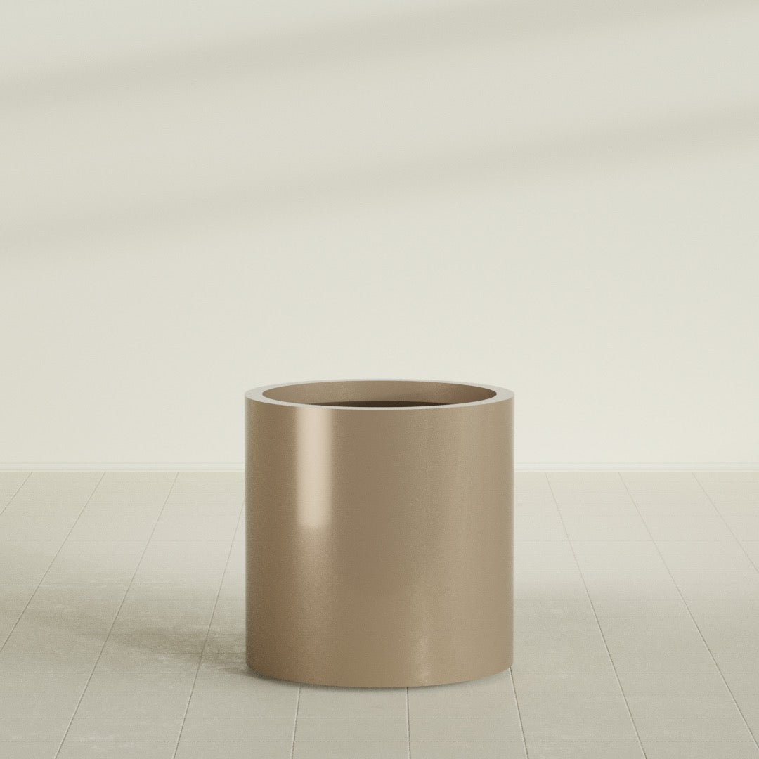 Rio Grande Cylinder Planter in Gloss Metallic Gold, 22"D × 22"H, shown empty