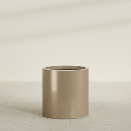 Rio Grande Cylinder Planter in Gloss Metallic Gold, 22"D × 22"H, shown empty