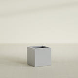 Montroy Cube Planter in Metallic Silver, 24", shown empty