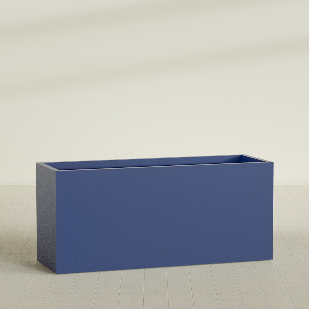 Brisbane Rectangular Planter in Matte Cobalt Blue, 72"L × 24"D × 32"H, shown empty