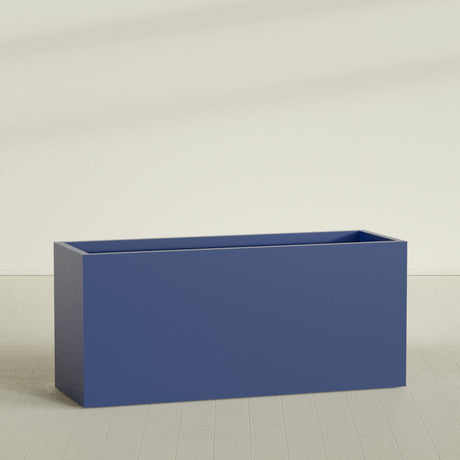 Brisbane Rectangular Planter in Matte Cobalt Blue, 72"L × 24"D × 32"H, shown empty