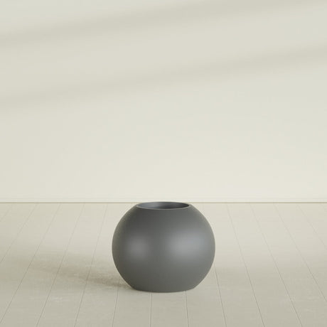 Globe Planter in Matte Gunmetal, 24"D × 19"H, shown empty