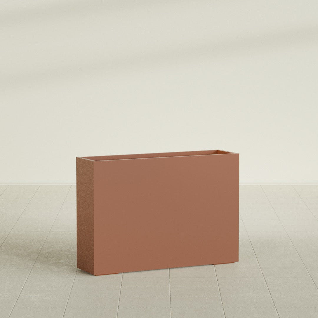 Perth Rectangular Planter in Matte Terra Cotta, 60"L × 16"D × 42"H, shown empty