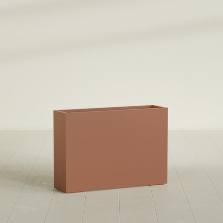 Perth Rectangular Planter in Matte Terra Cotta, 60"L × 16"D × 42"H, shown empty