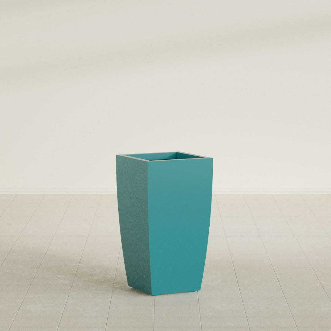 Toulan Tapered Square Planter in Satin Seafoam Green, 16"W × 30"H, shown empty