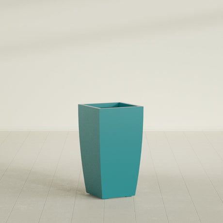 Toulan Tapered Square Planter in Satin Seafoam Green, 16"W × 30"H, shown empty