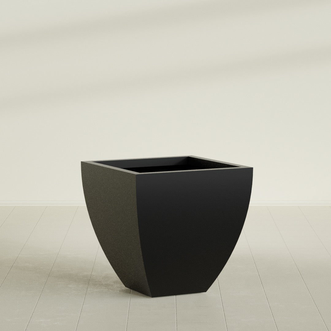 Lima Tapered Square Planter in Matte Black, 30", shown empty