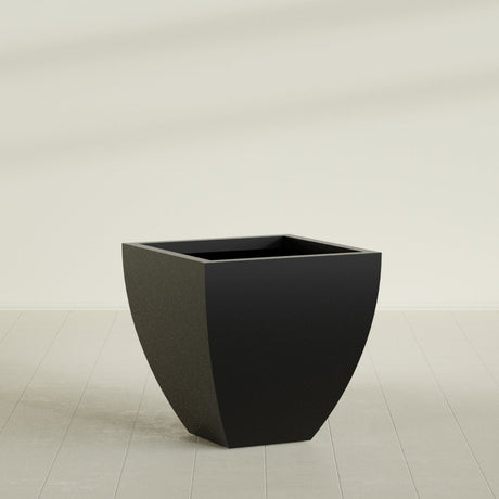 Lima Tapered Square Planter in Matte Black, 30", shown empty