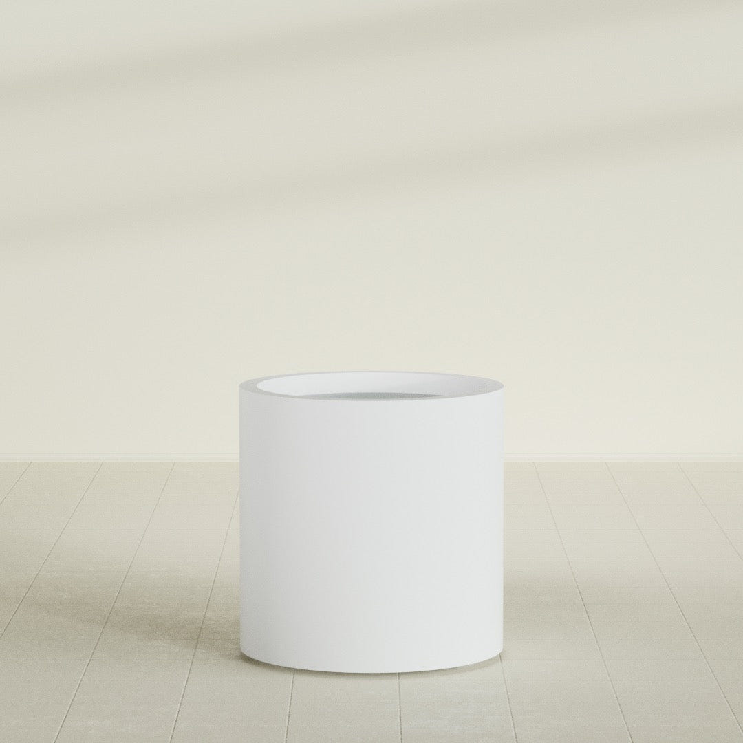 Rio Grande Cylinder Planter in Gloss Bright White, 22"D × 22"H, shown empty