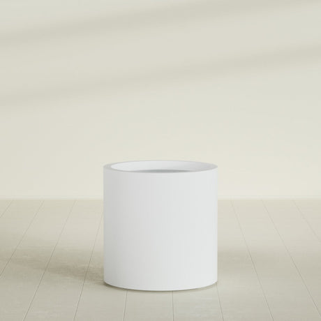 Rio Grande Cylinder Planter in Gloss Bright White, 22"D × 22"H, shown empty