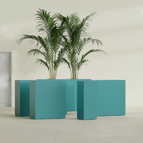 Perth Corner fiberglass planter in Satin Seafoam Green, size range, in a sunlit interior