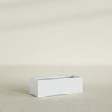 Cuba Low Rectangular Planter in Gloss Bright White, 36"L × 14"D × 12"H, shown empty