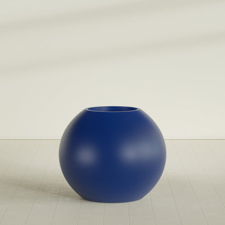 Globe Planter in Matte Cobalt Blue, 36"D × 30"H, shown empty