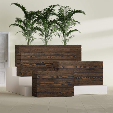 Siena planter in textured walnut, size range, in a sunlit interior