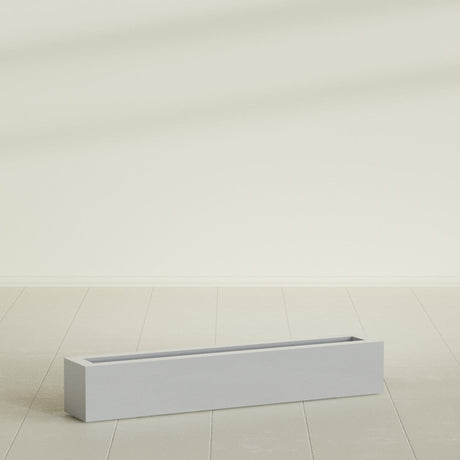 Salon Box Planter in Metallic Silver, 48" Long, shown empty