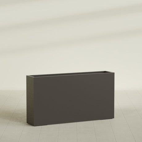 Delray Rectangular Planter in Matte Dark Brown, 60"L × 12"D × 32"H, shown empty