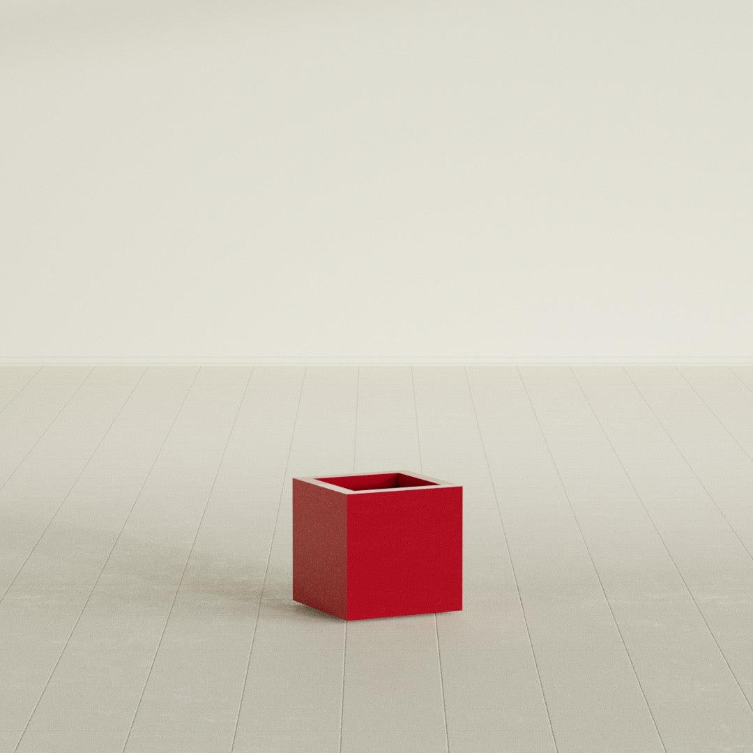 Montroy Cube Planter in Gloss Red, 12", shown empty