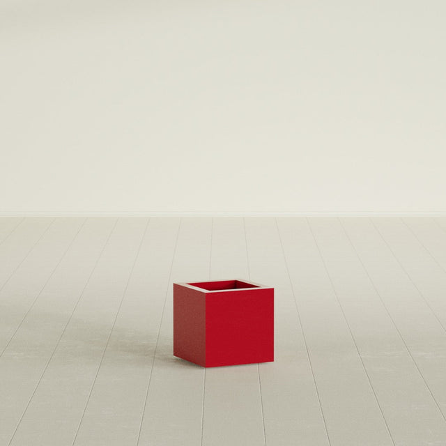 Montroy Cube Planter in Gloss Red, 12", shown empty