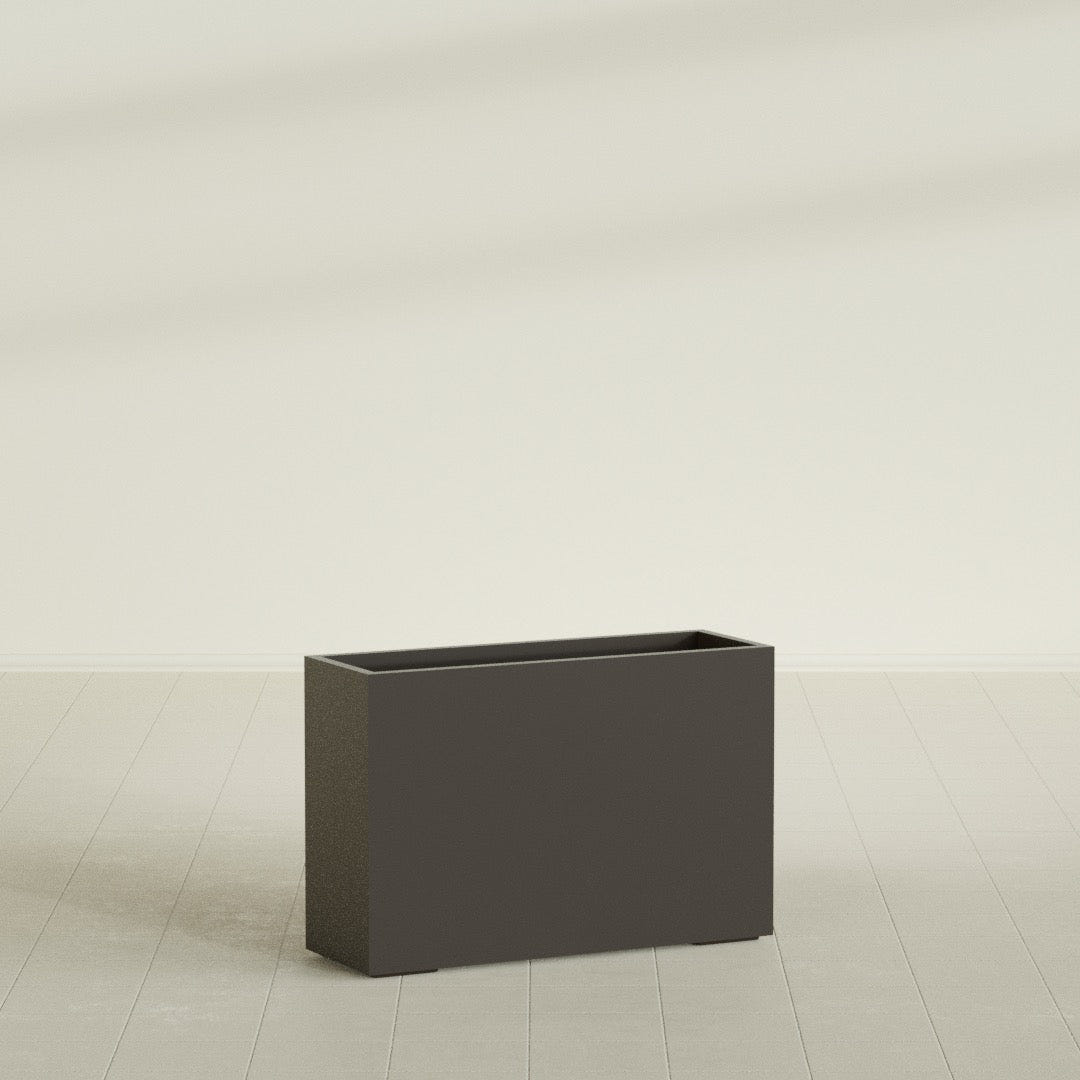 Potsdam Rectangular Planter in Matte Dark Brown, 48"L × 16"D × 32"H, shown empty