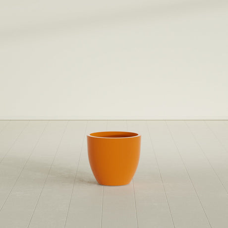 Wannsee Round Planter in Gloss Tangerine, 22"D × 19"H, shown empty