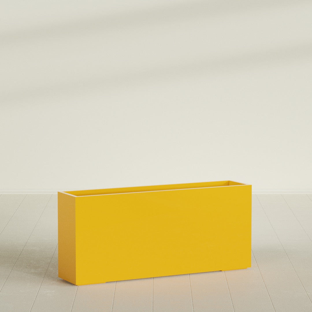 Potsdam Rectangular Planter in Gloss Saffron, 72"L × 16"D × 32"H, shown empty