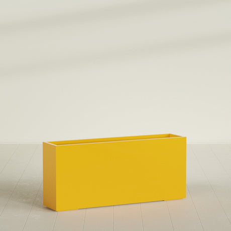 Potsdam Rectangular Planter in Gloss Saffron, 72"L × 16"D × 32"H, shown empty