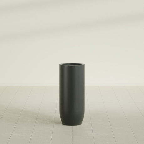 Saint Tropez Bullet Round Planter in Matte Charcoal, 16"D × 38"H, shown empty