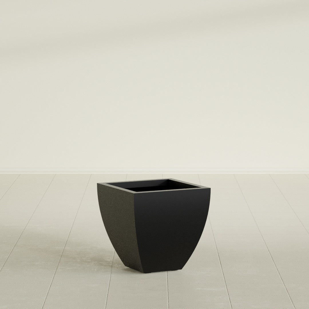 Lima Tapered Square Planter in Matte Black, 16", shown empty